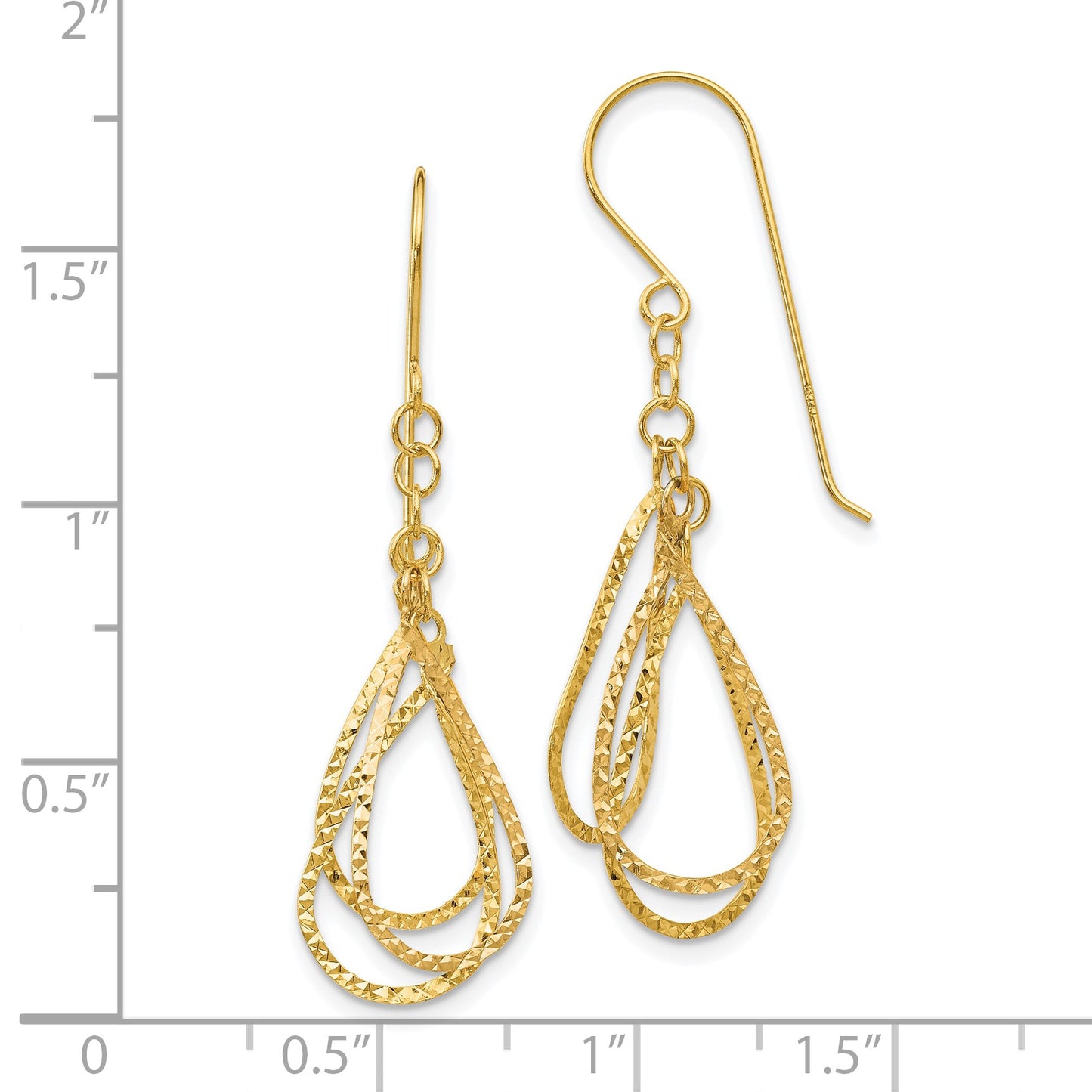 14K Diamond-cut Teardrops Dangle French Hook Earrings