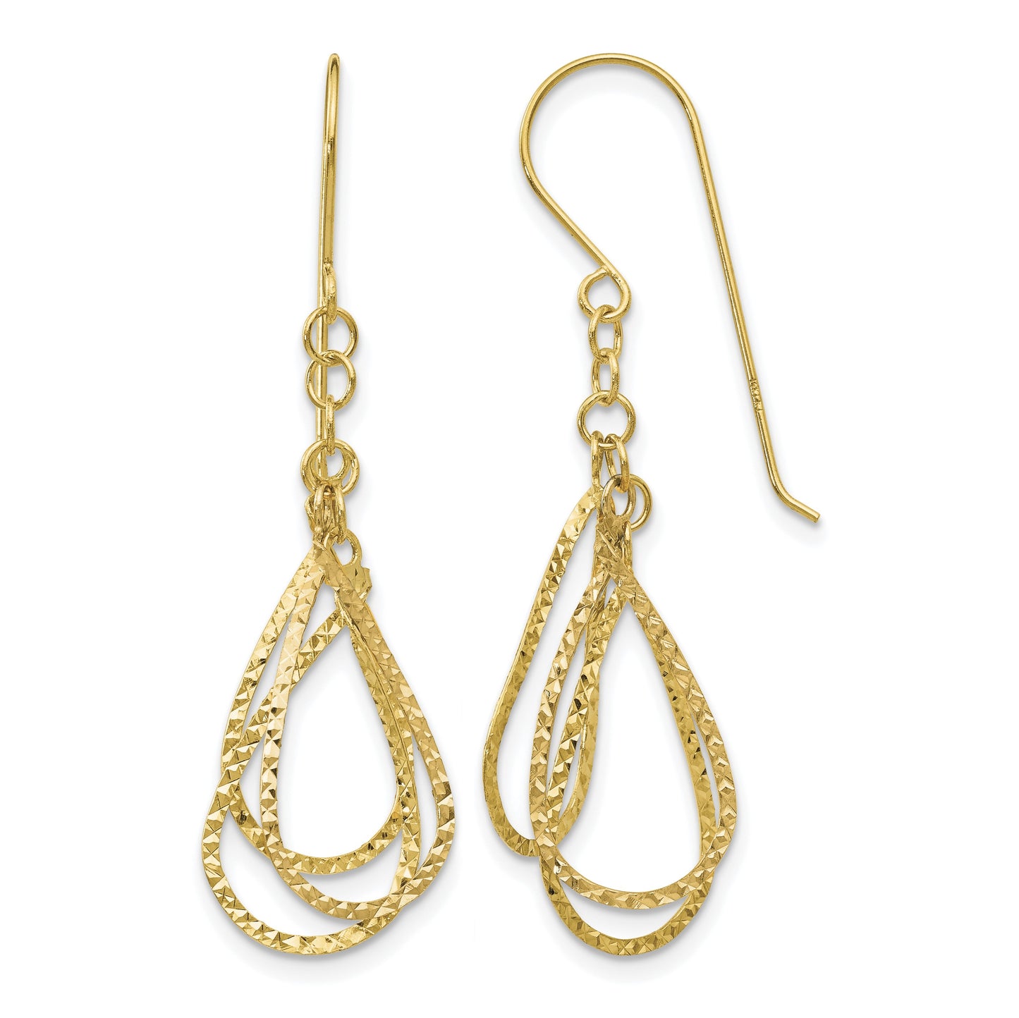 14K Diamond-cut Teardrops Dangle French Hook Earrings