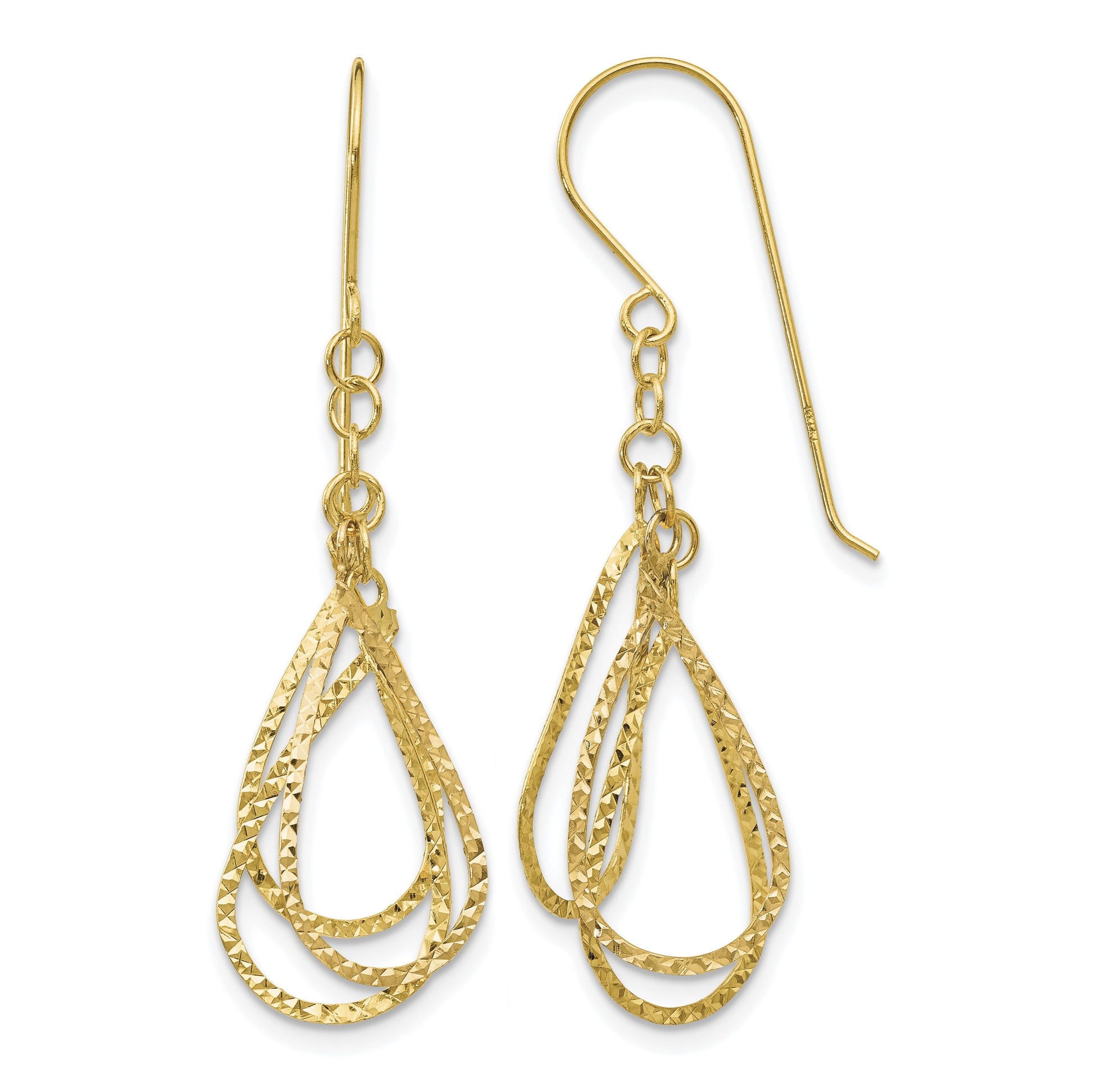 14K Diamond-cut Teardrops Dangle French Hook Earrings