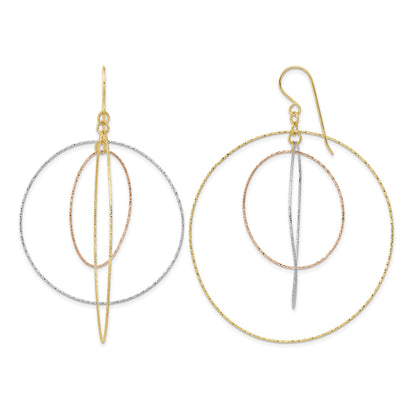 14k Tri-color Diamond-cut Graduated Circles Dangle French Hook Earrings