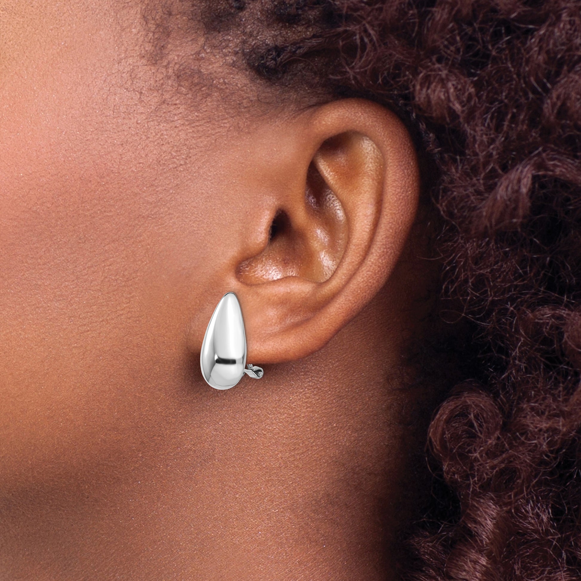 14k White Gold 10x20mm Polished Teardrop Omega Back Post Earrings