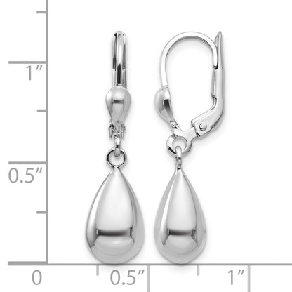 14k White Gold Polished Teardrop Dangle Leverback Earrings