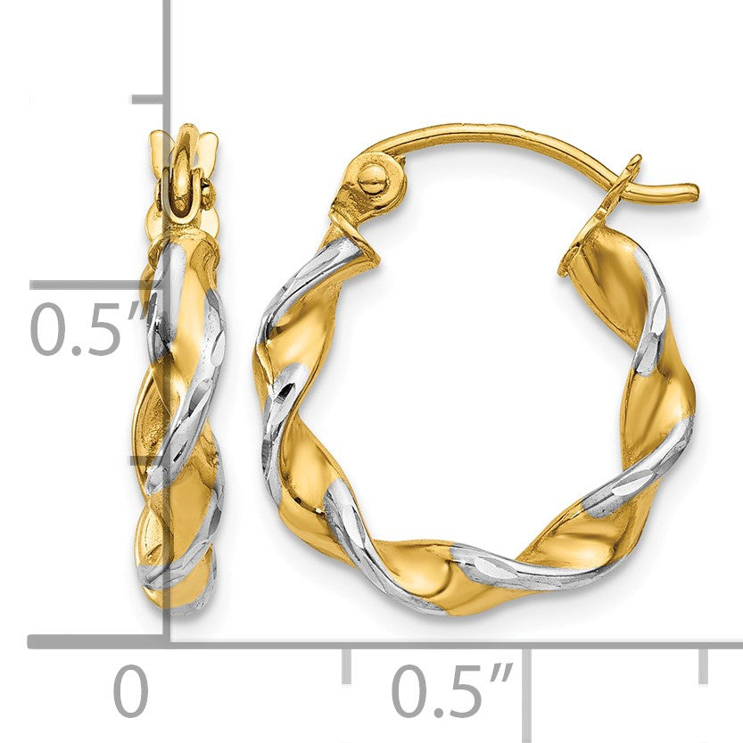 14k w/ White Rhodium Polished 2.75mm Fancy Twisted Hoop Earrings