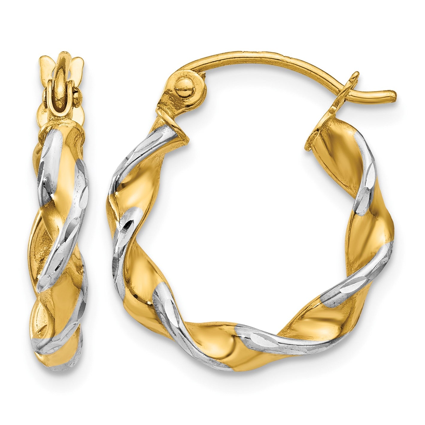 14k w/ White Rhodium Polished 2.75mm Fancy Twisted Hoop Earrings