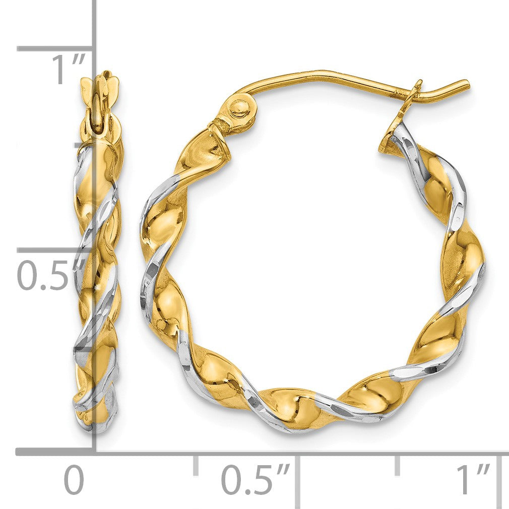 14k w/ White Rhodium Polished 2.75mm Fancy Twisted Hoop Earrings