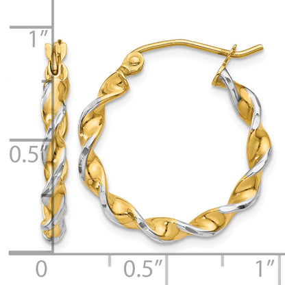 14k w/ White Rhodium Polished 2.75mm Fancy Twisted Hoop Earrings
