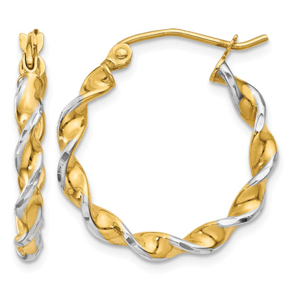 14k w/ White Rhodium Polished 2.75mm Fancy Twisted Hoop Earrings