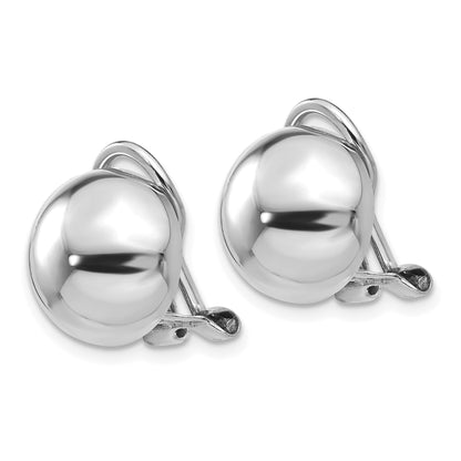 14k White Gold 12mm Polished Half Ball Omega Back Non-pierced Earrings