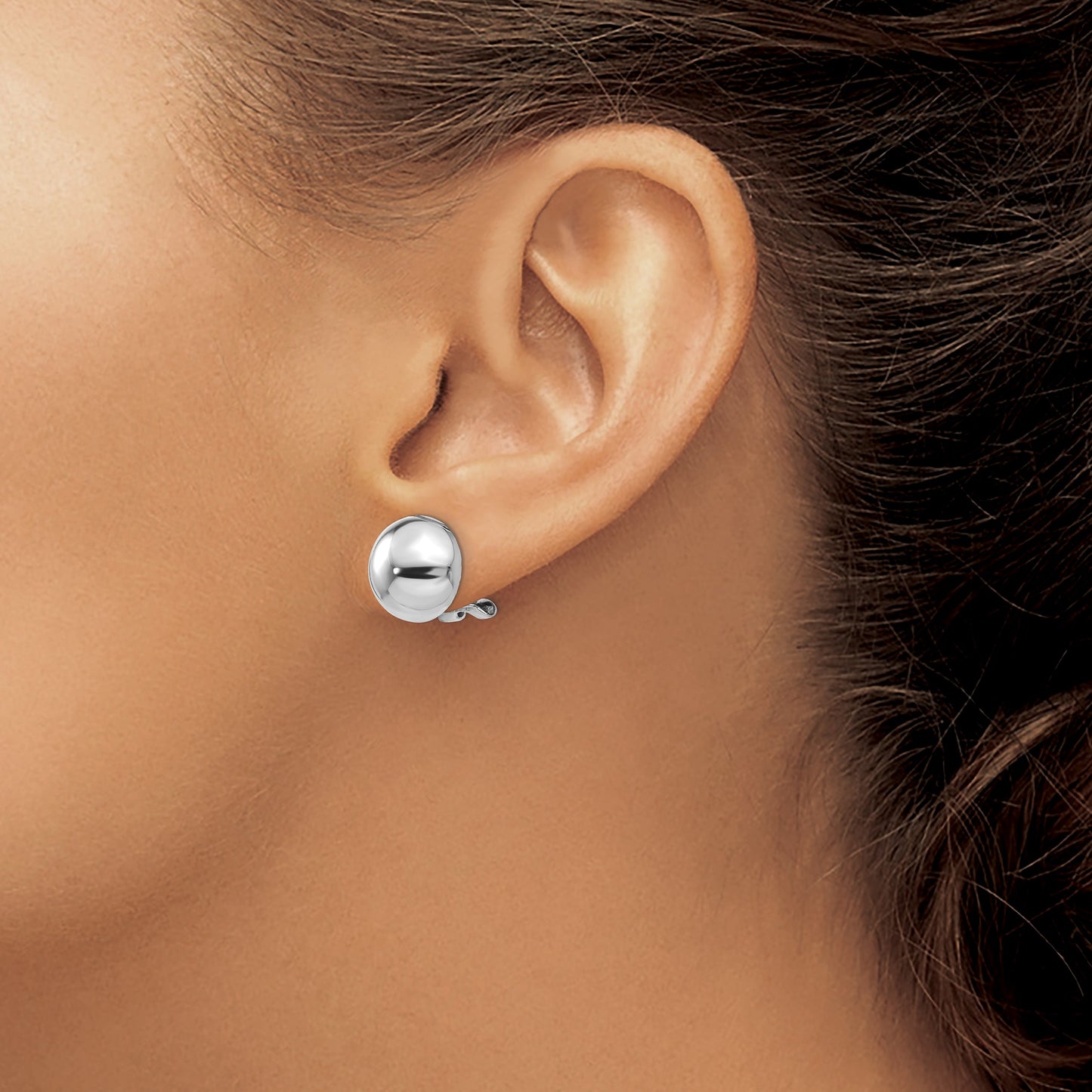 14k White Gold 12mm Polished Half Ball Omega Back Non-pierced Earrings