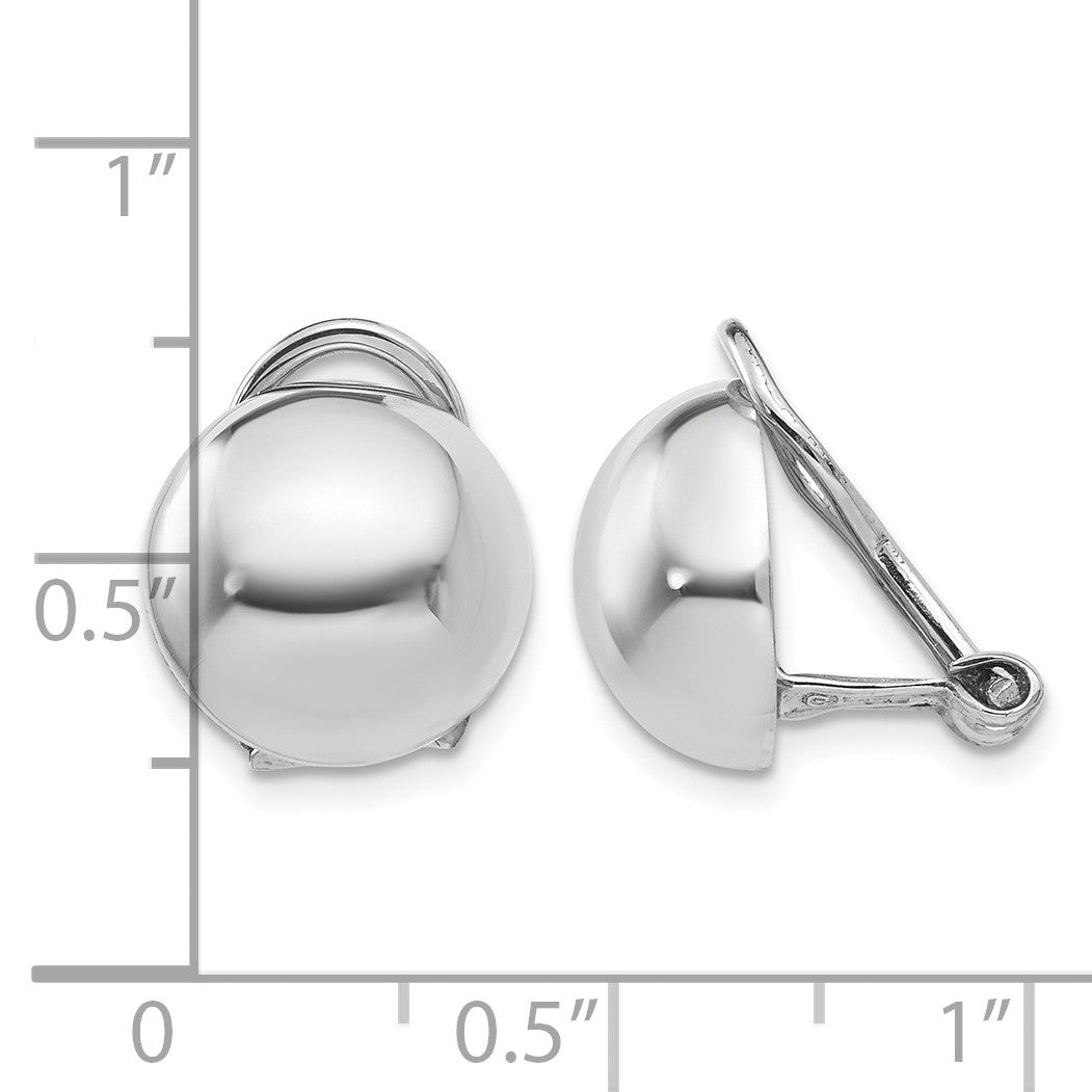 14k White Gold 12mm Polished Half Ball Omega Back Non-pierced Earrings