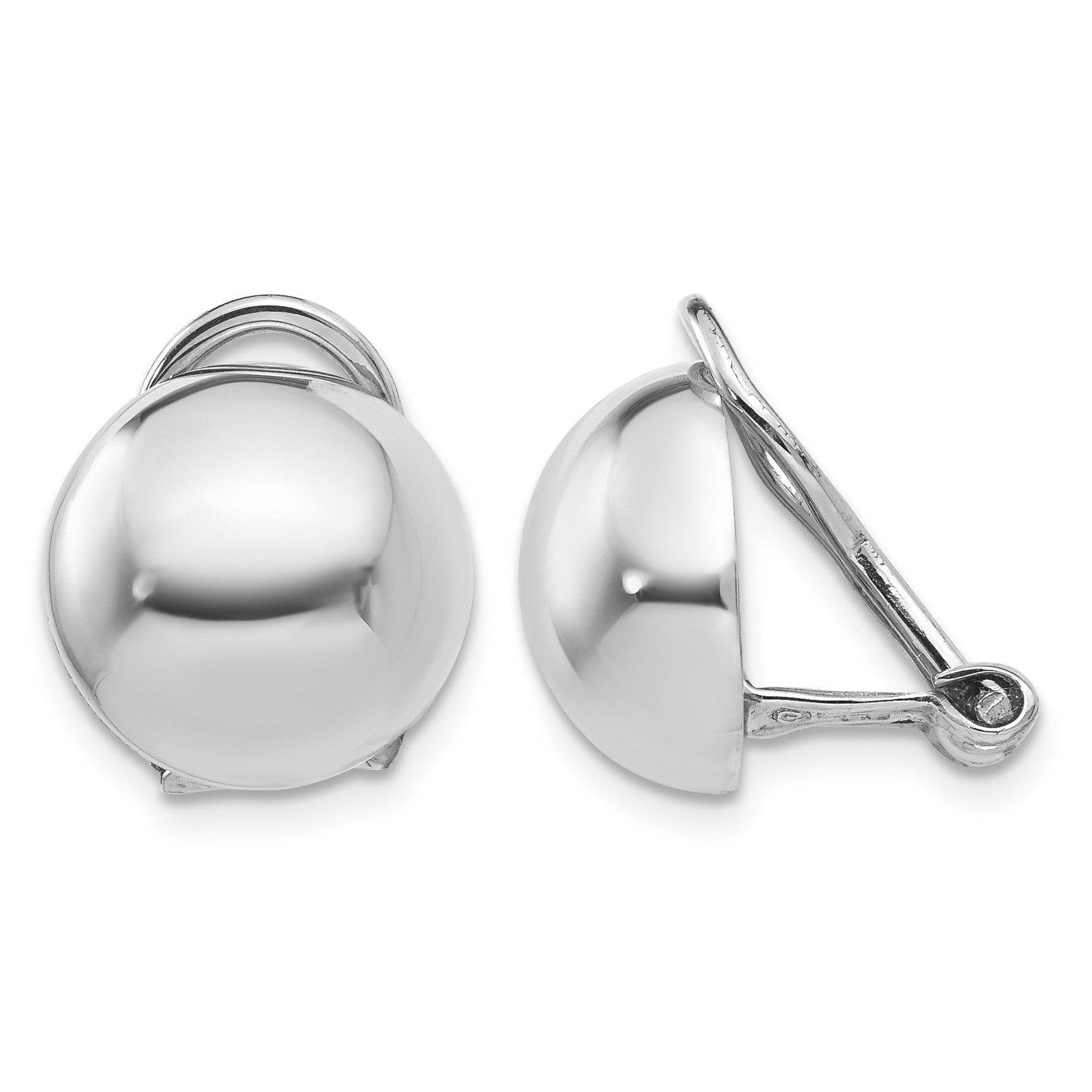 14k White Gold 12mm Polished Half Ball Omega Back Non-pierced Earrings