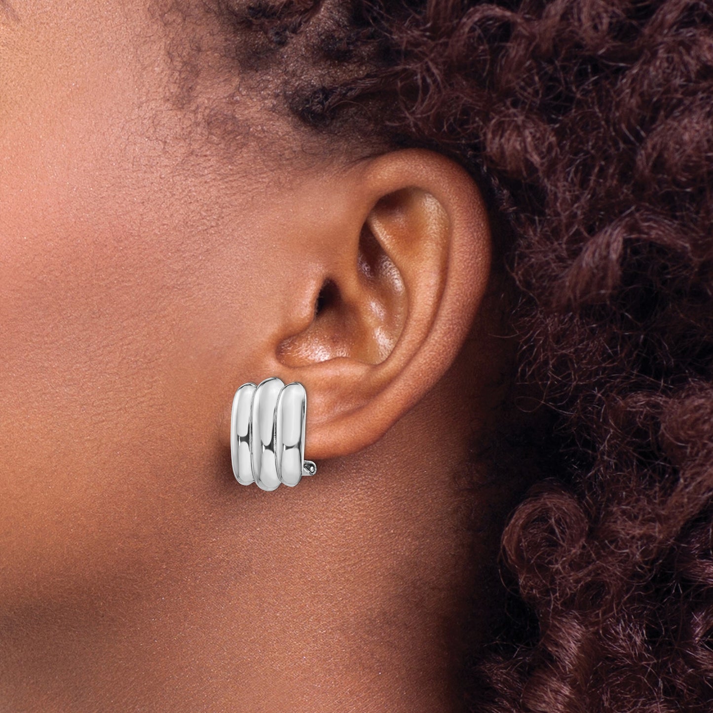 14k White Gold 15x19mm Polished Ribbed Fancy Omega Back Post Earrings