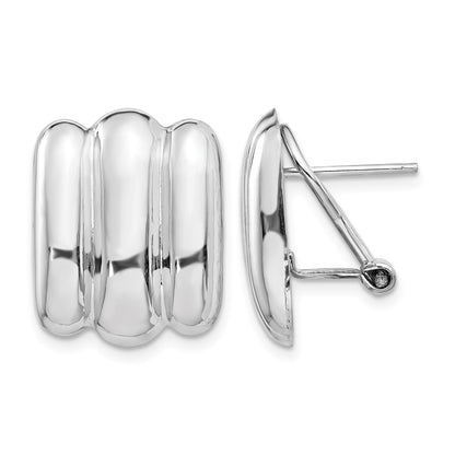 14k White Gold 15x19mm Polished Ribbed Fancy Omega Back Post Earrings