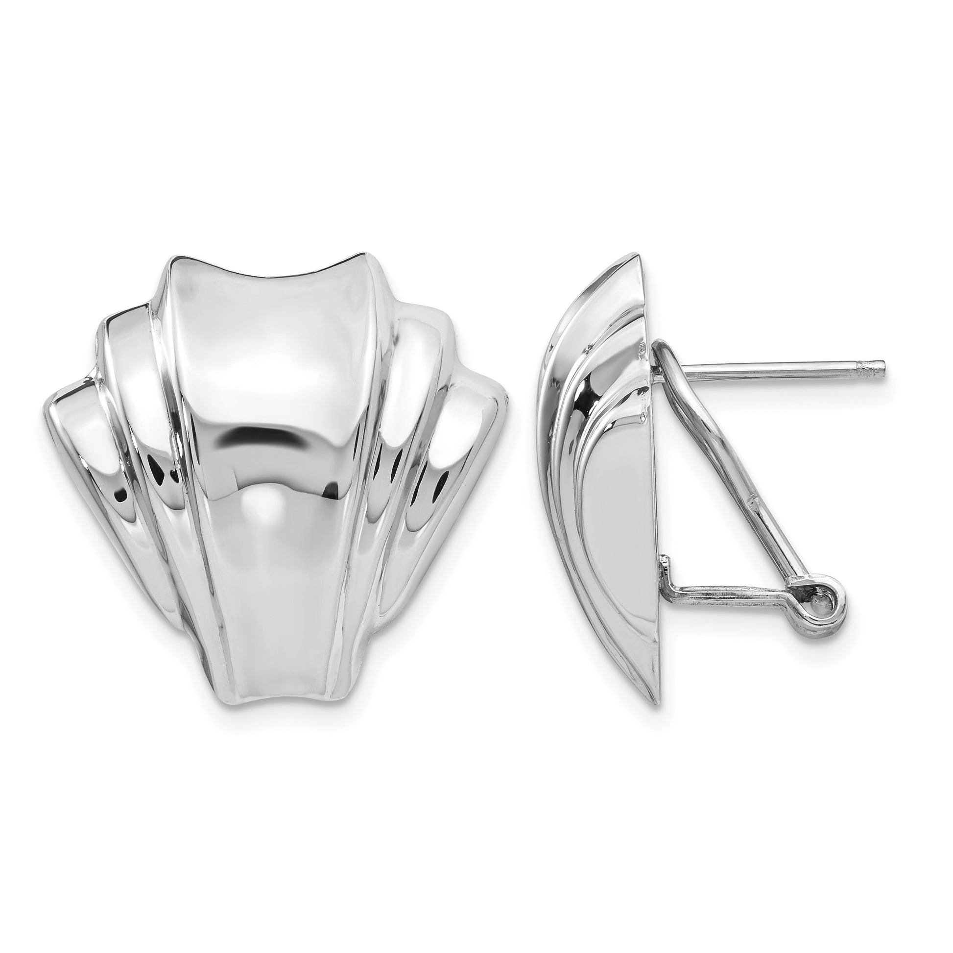 14k White Gold Polished Fan Omega Back Post Earrings