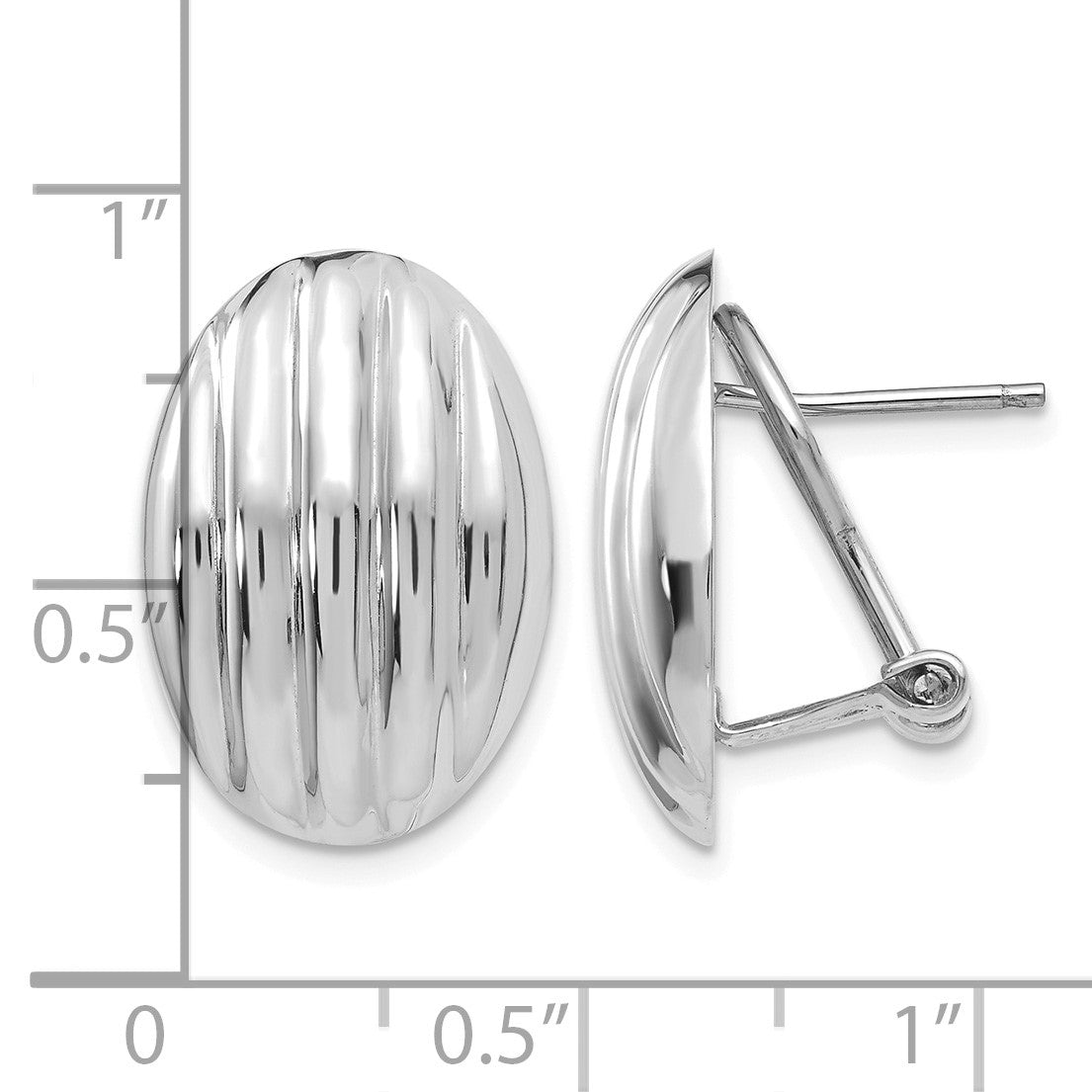 14k White Gold 14x19mm Oval Polished Fancy Ribbed Omega Back Post Earrings