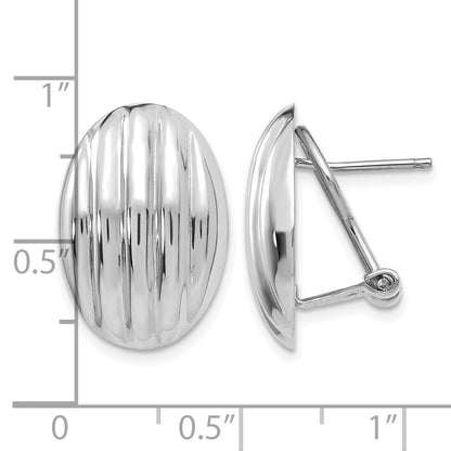14k White Gold 14x19mm Oval Polished Fancy Ribbed Omega Back Post Earrings
