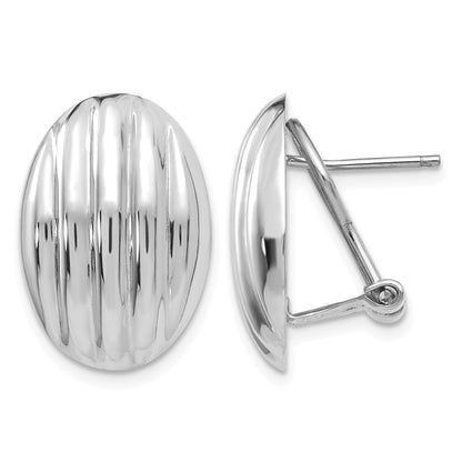 14k White Gold 14x19mm Oval Polished Fancy Ribbed Omega Back Post Earrings