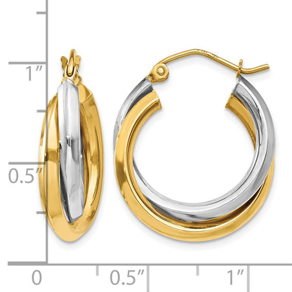14k Two-tone Polished Double Hoop Earrings