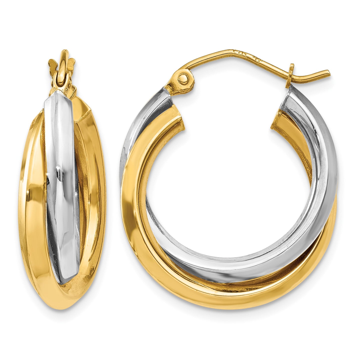 14k Two-tone Polished Double Hoop Earrings