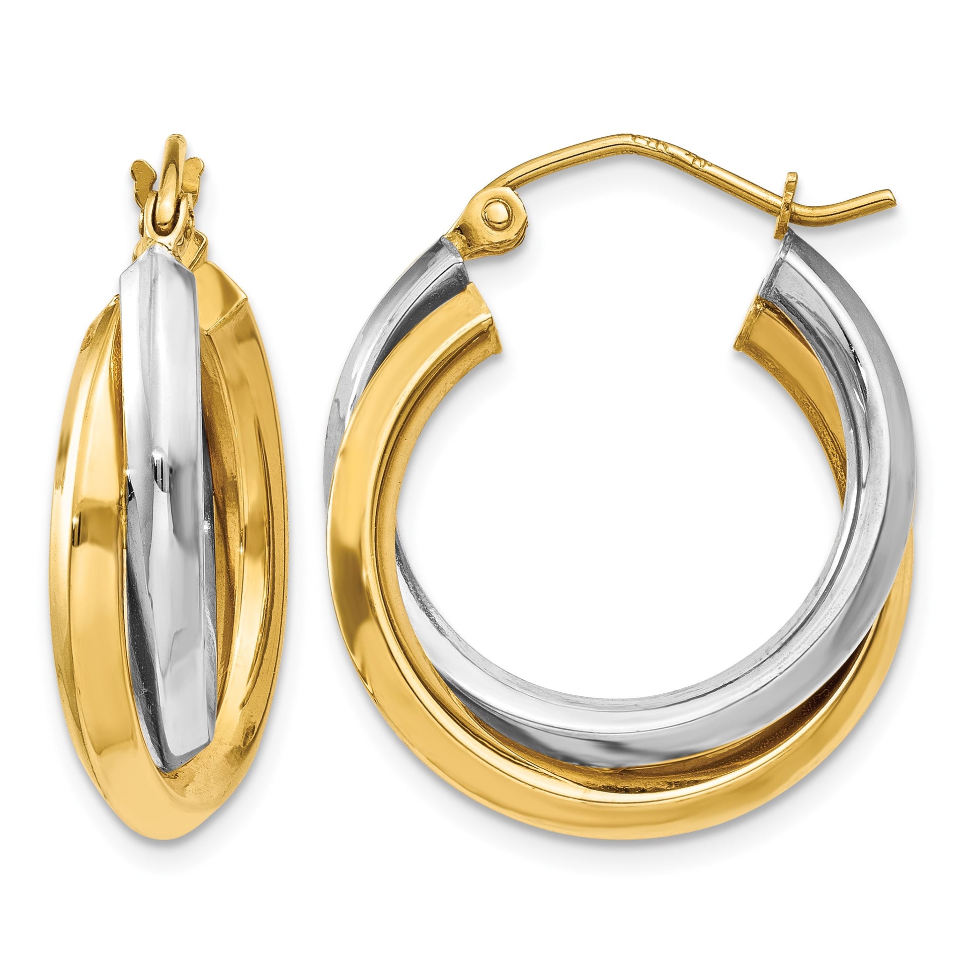 14k Two-tone Polished Double Hoop Earrings