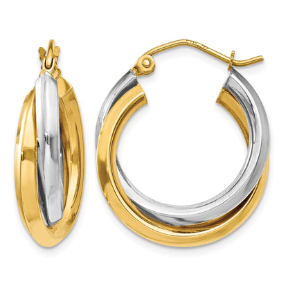 14k Two-tone Polished Double Hoop Earrings