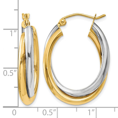 14k Two-tone Polished Double Oval Hoop Earrings
