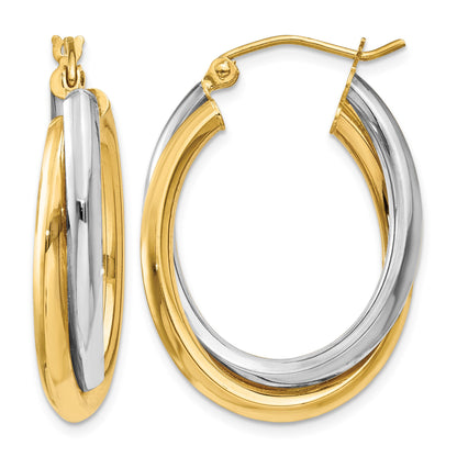 14k Two-tone Polished Double Oval Hoop Earrings