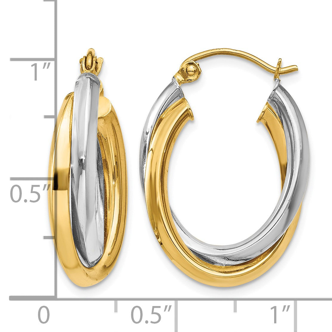 14k Two-tone Polished Double Oval Hoop Earrings