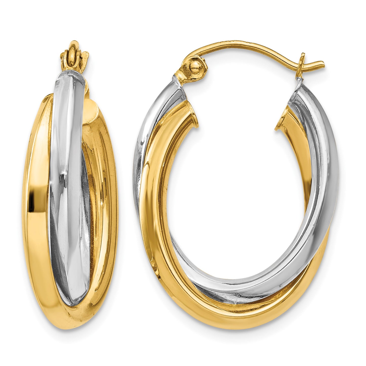 14k Two-tone Polished Double Oval Hoop Earrings