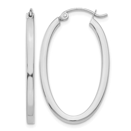 14k White Gold 2x30mm Polished Oval Tube Hoop Earrings