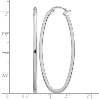 14k White Gold 2x53mm Large Oval Tube Hoop Earrings