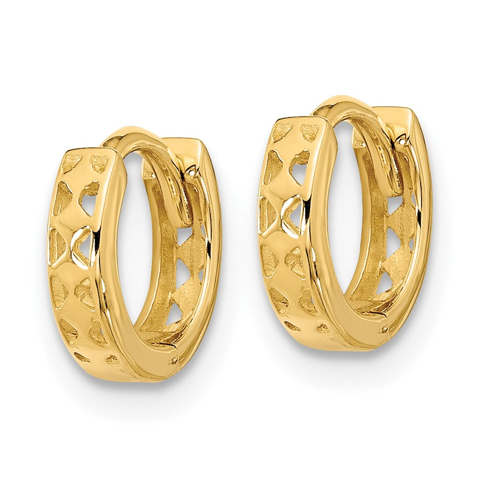 14k Cut-out Design Hinged Hoop Earrings