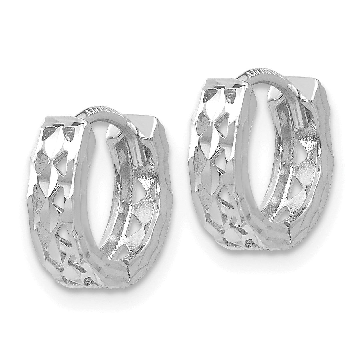14k White Gold Cut-out Design Hinged Hoop Earrings