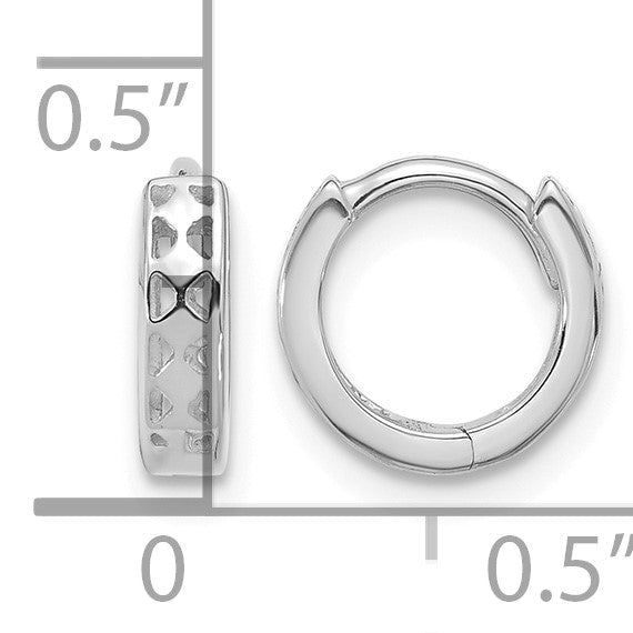 14k White Gold Cut-out Design Hinged Hoop Earrings