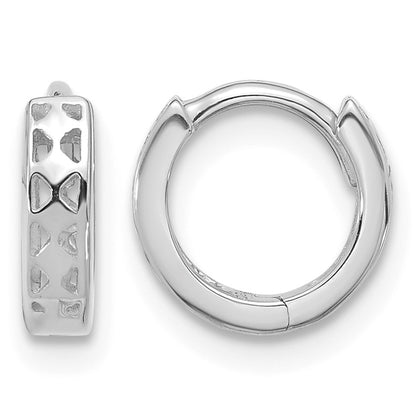 14k White Gold Cut-out Design Hinged Hoop Earrings