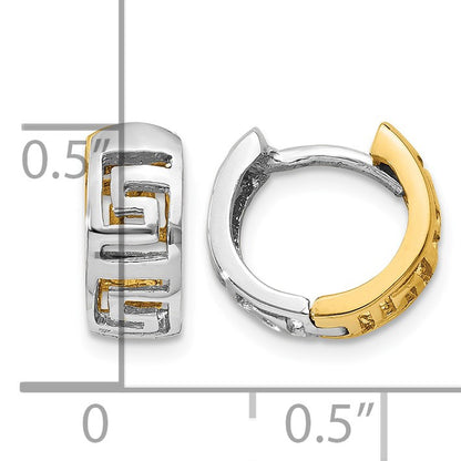 14k Two-tone Greek Key Hinged Hoop Earrings
