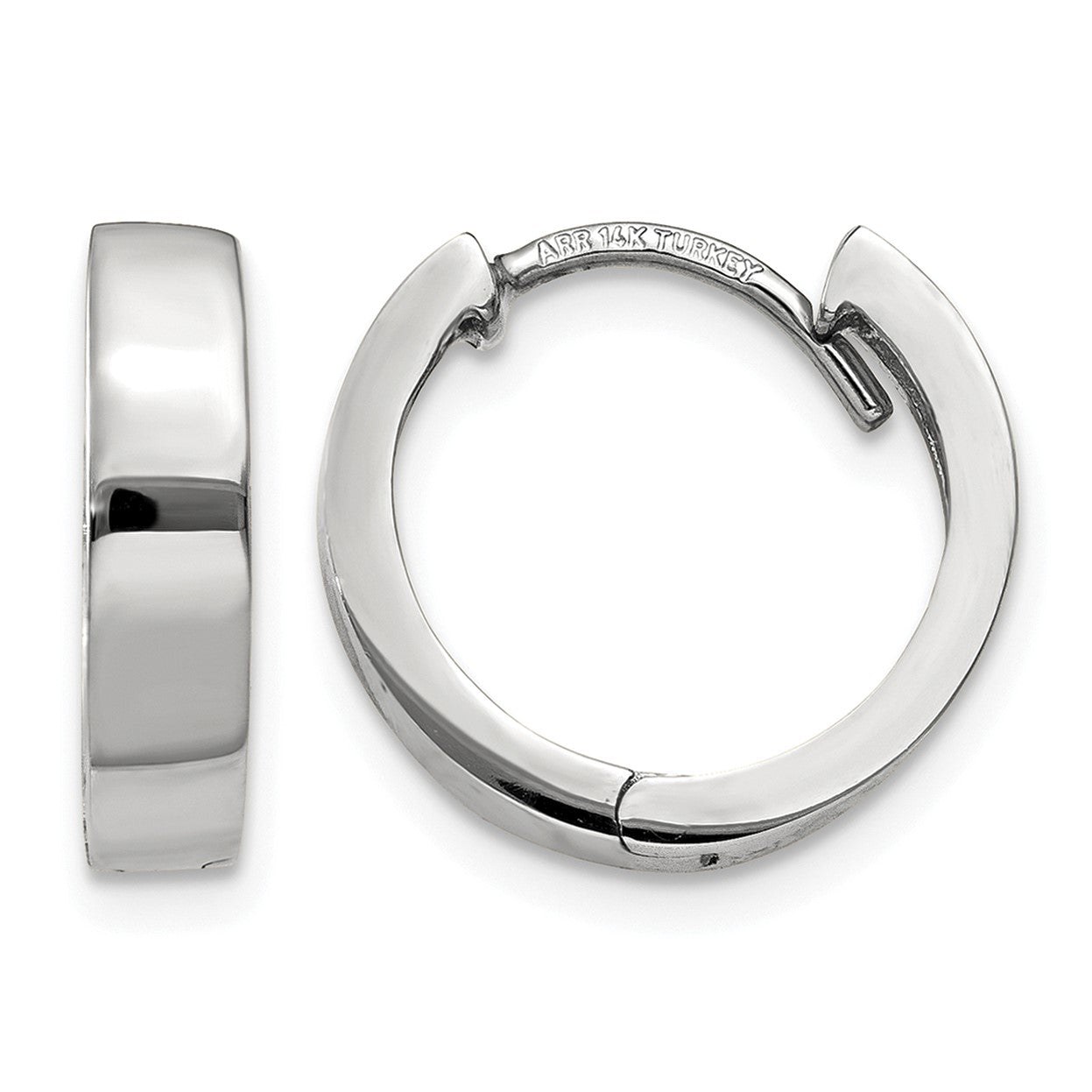 14k White Gold Round Hinged Hoop Earrings