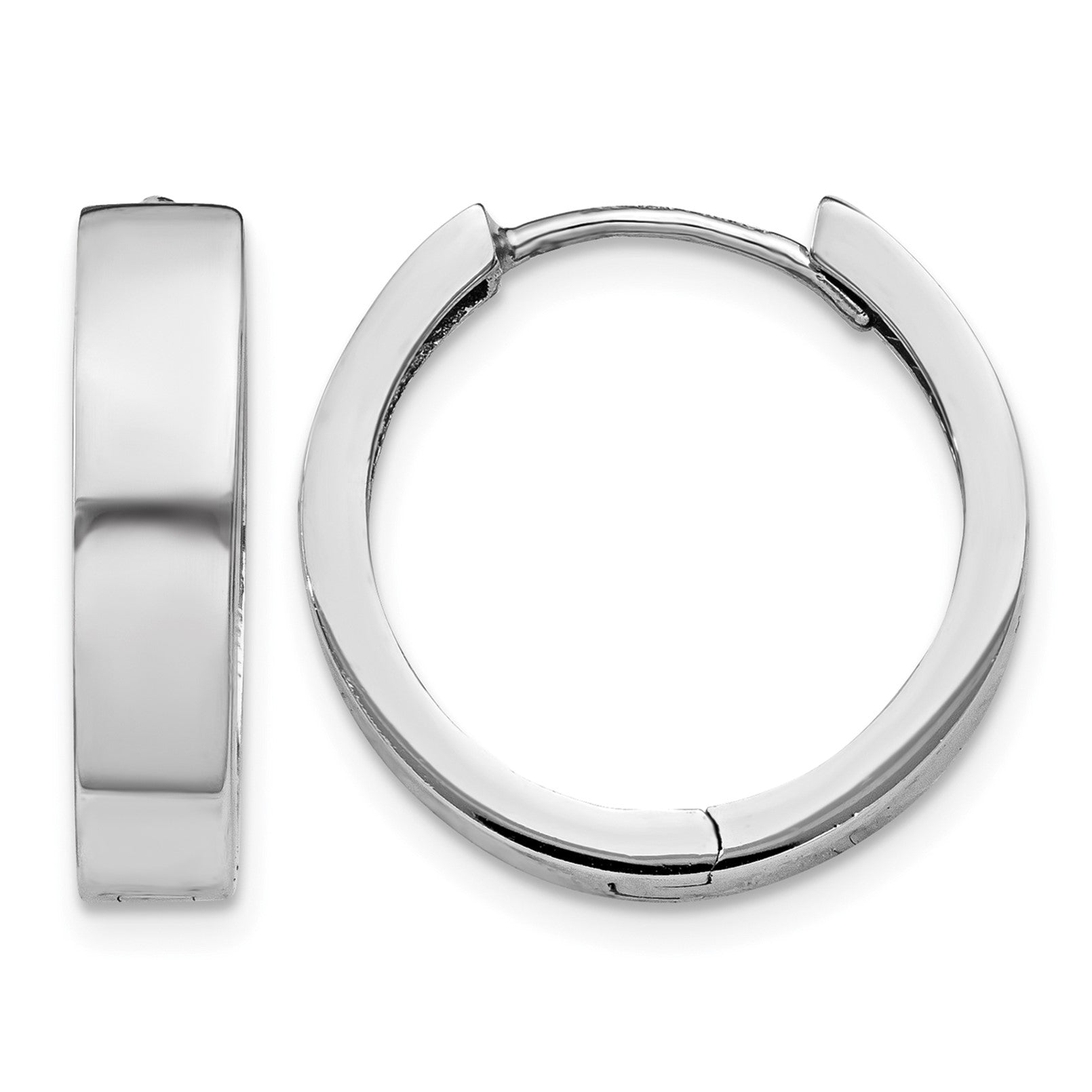 14k White Gold Round Hinged Earrings