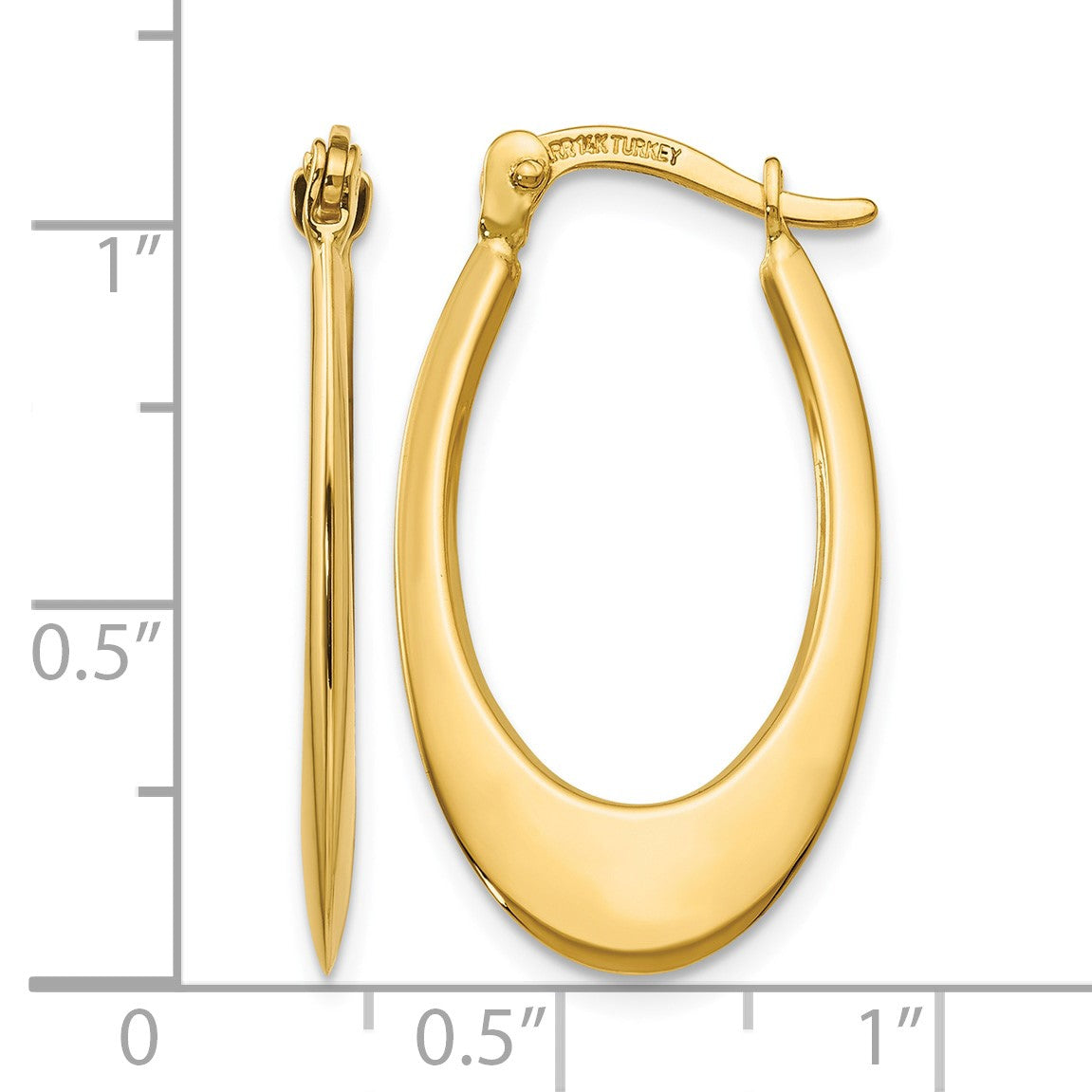 14K 1x26mm Polished Tapered Oval Hoop Earrings