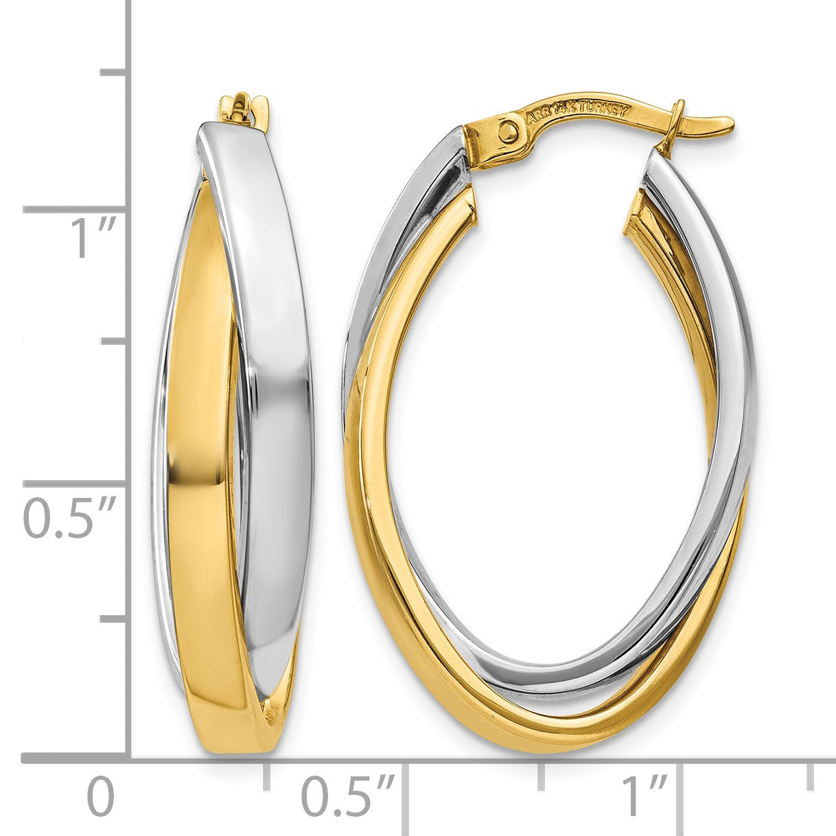 14K Two-tone Oval Hoop Earrings