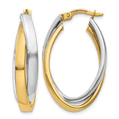 14K Two-tone Oval Hoop Earrings