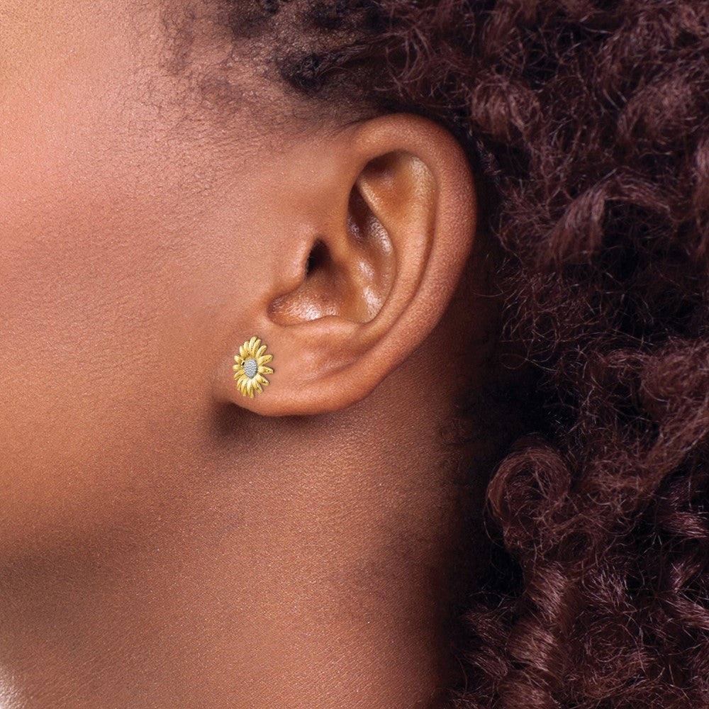 14k & Rhodium Mini Daisy Post Earrings