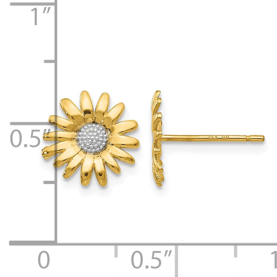 14k and White Rhodium Daisy Post Earrings