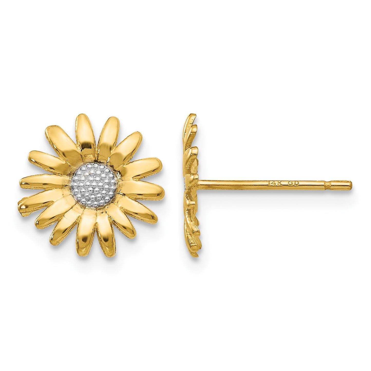 14k and White Rhodium Daisy Post Earrings