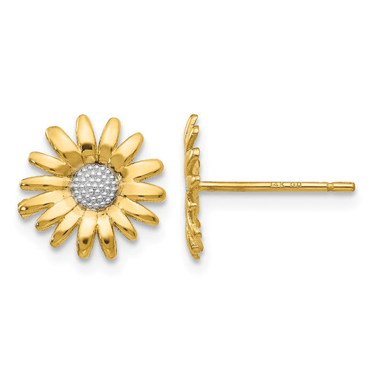 14k and White Rhodium Daisy Post Earrings
