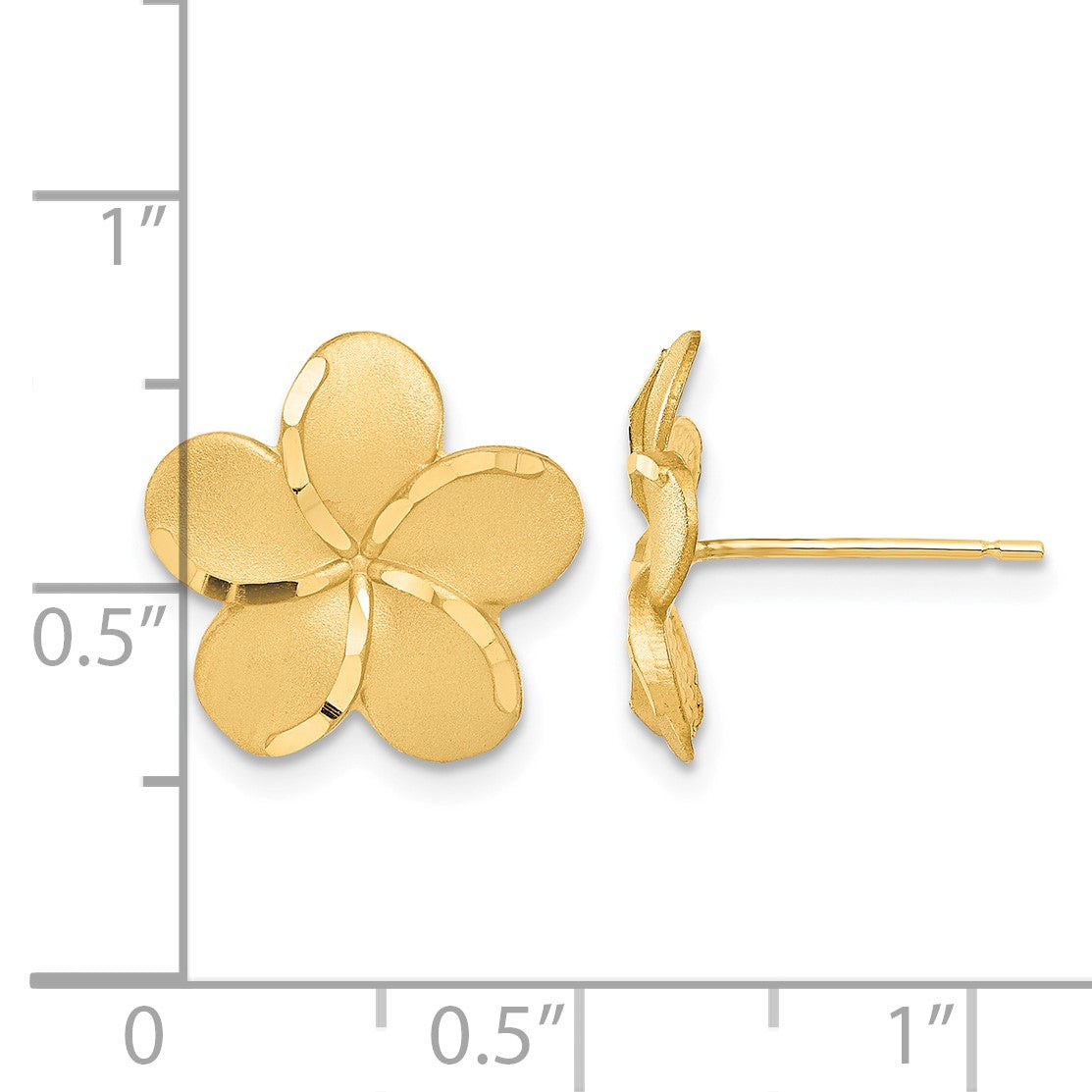 14k Satin Diamond-cut Plumeria Post Earrings