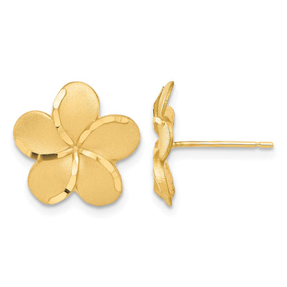 14k Satin Diamond-cut Plumeria Post Earrings