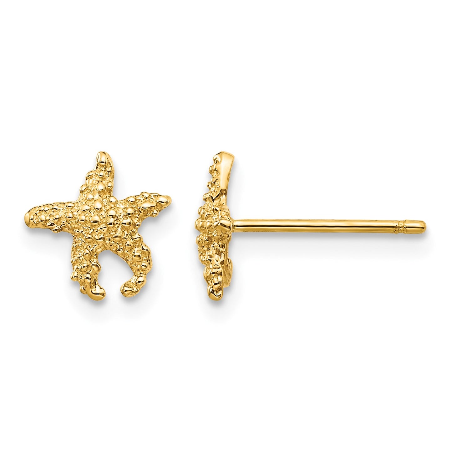 14K Polished and Textured Starfish Post Earrings