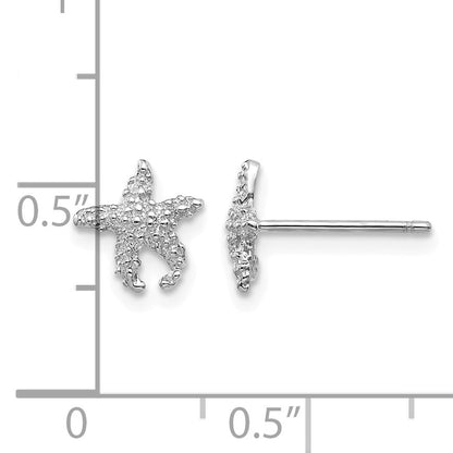 14K White Gold Polished and Textured Starfish Post Earrings