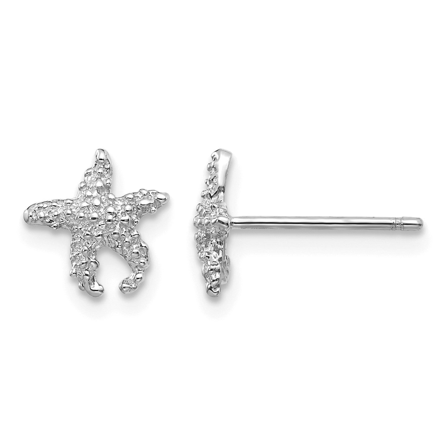 14K White Gold Polished and Textured Starfish Post Earrings